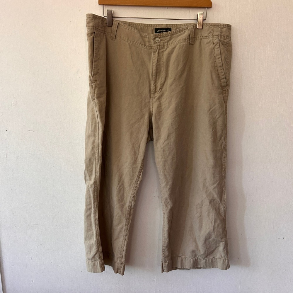 Eddie Bauer Crop Pants Womens 18 Tan Linen Blend Utility Coastal Grandma Granola